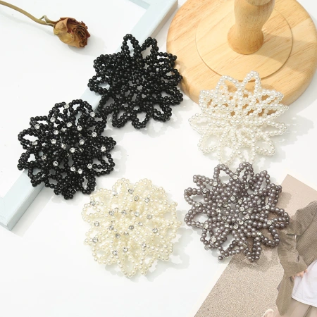 Pearl beaded hairnet, hotel, bank, property management, professional work, hair flower, net bag, fashion OL, light luxury diamond-encrusted headwear Pearl beaded hairnet, hotel, bank, property management, professional work, hair flower, net bag, fashion OL, light luxury diamond-encrusted headwear